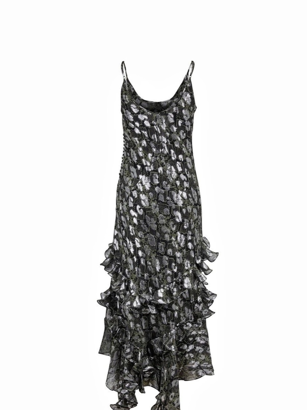 Michael Kors Collection Spruce Python Leopard Metallic Silk Ruffle Dress, US 8 - Picture 15 of 16